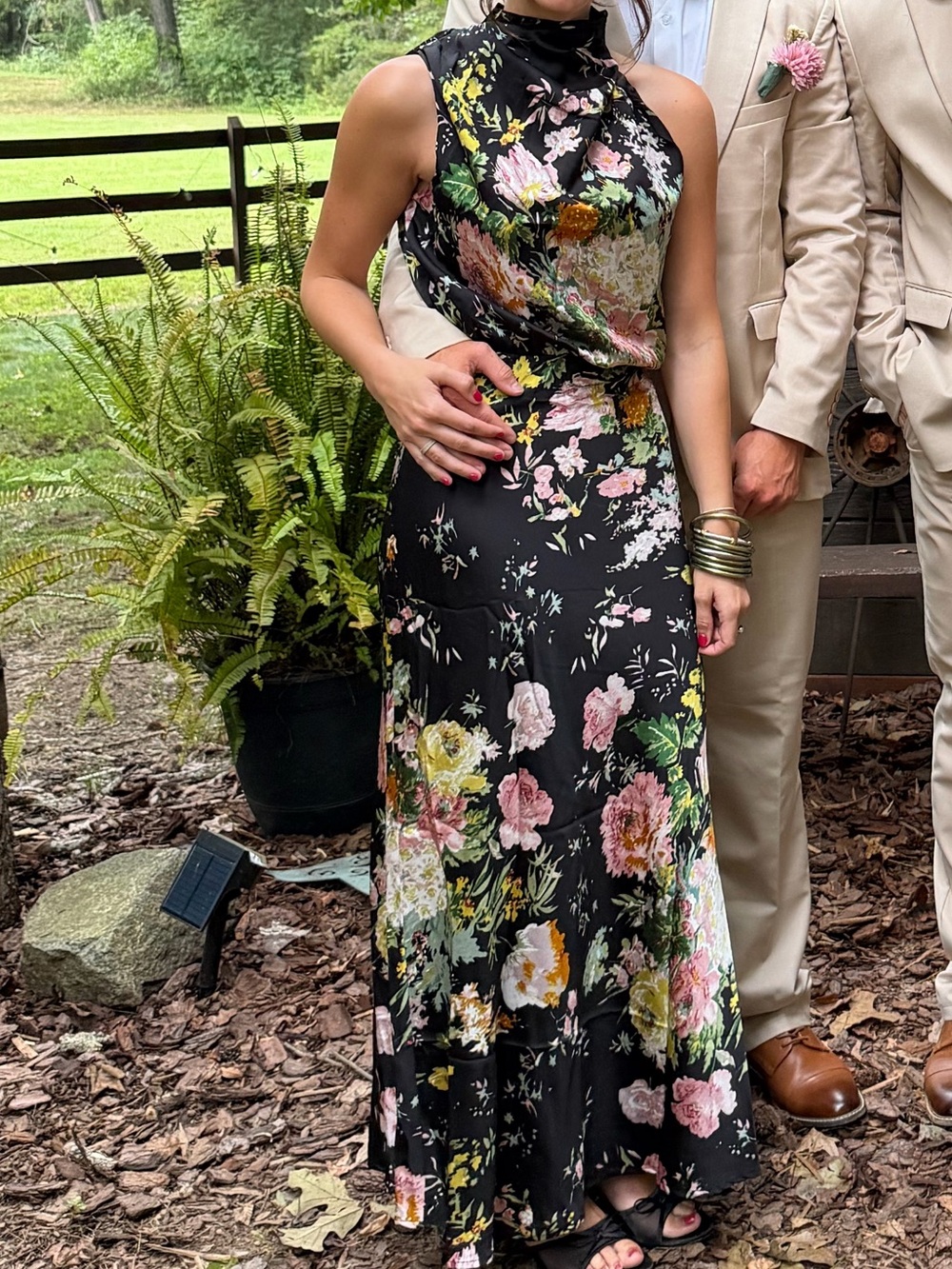 Black Floral Halter Midi dress